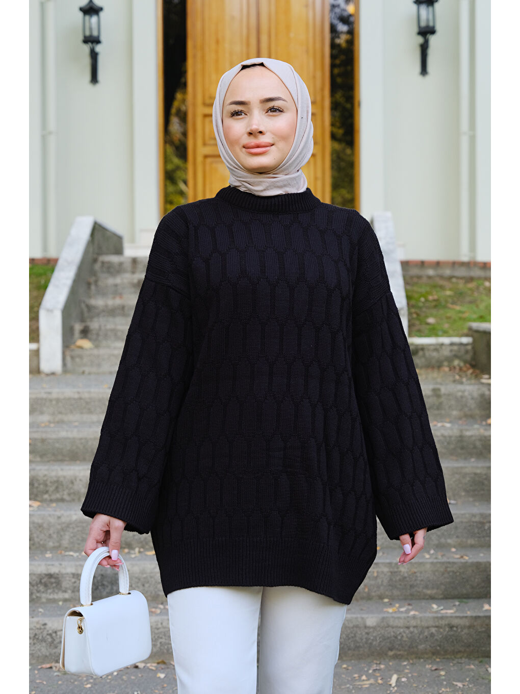 Birleşik Desen Triko Kazak Siyah-2