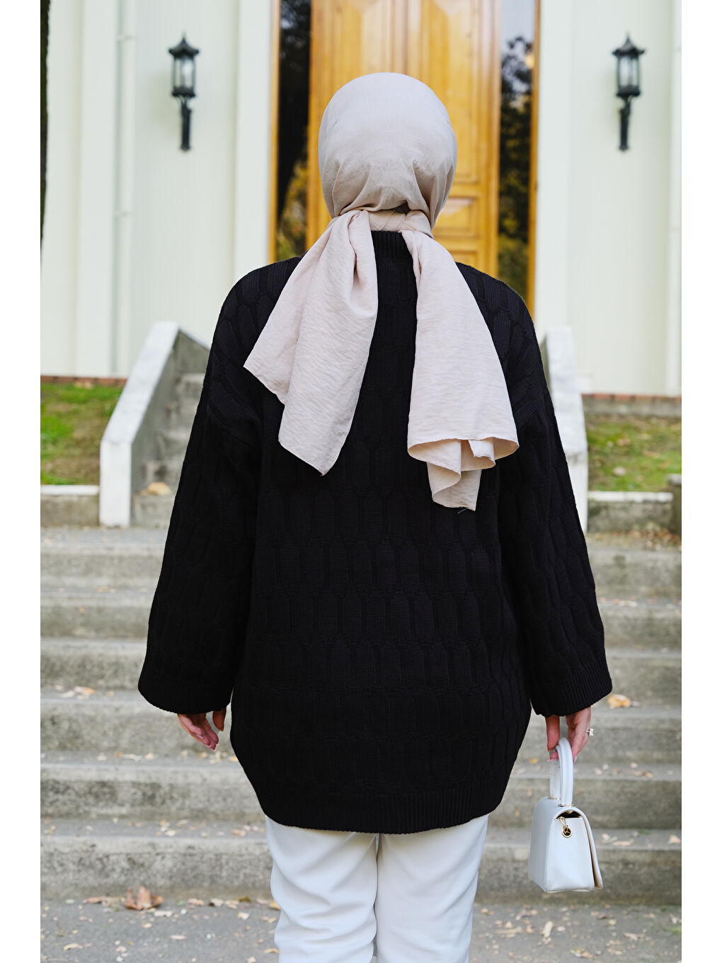 Birleşik Desen Triko Kazak Siyah-3