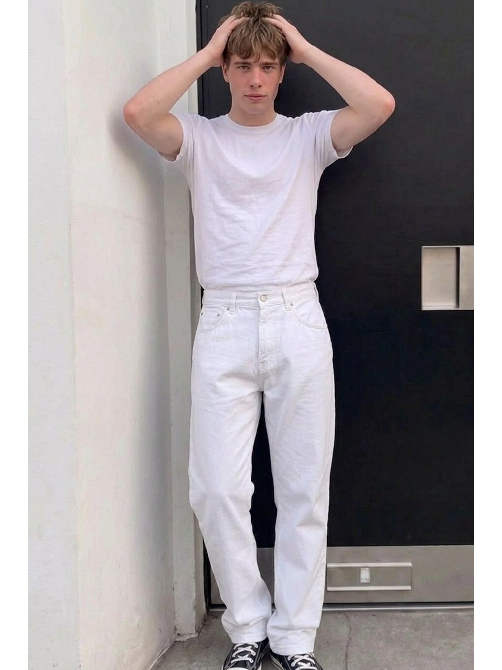 Erkek Bol Paça Beyaz Baggy Pantolon-1