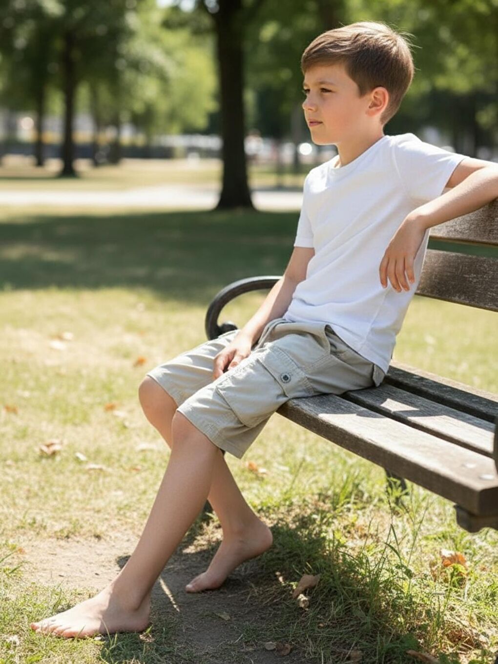 Gri Erkek Çocuk Bel Lastikli Yan Cepli 3-14 Yaş Kapri Şort