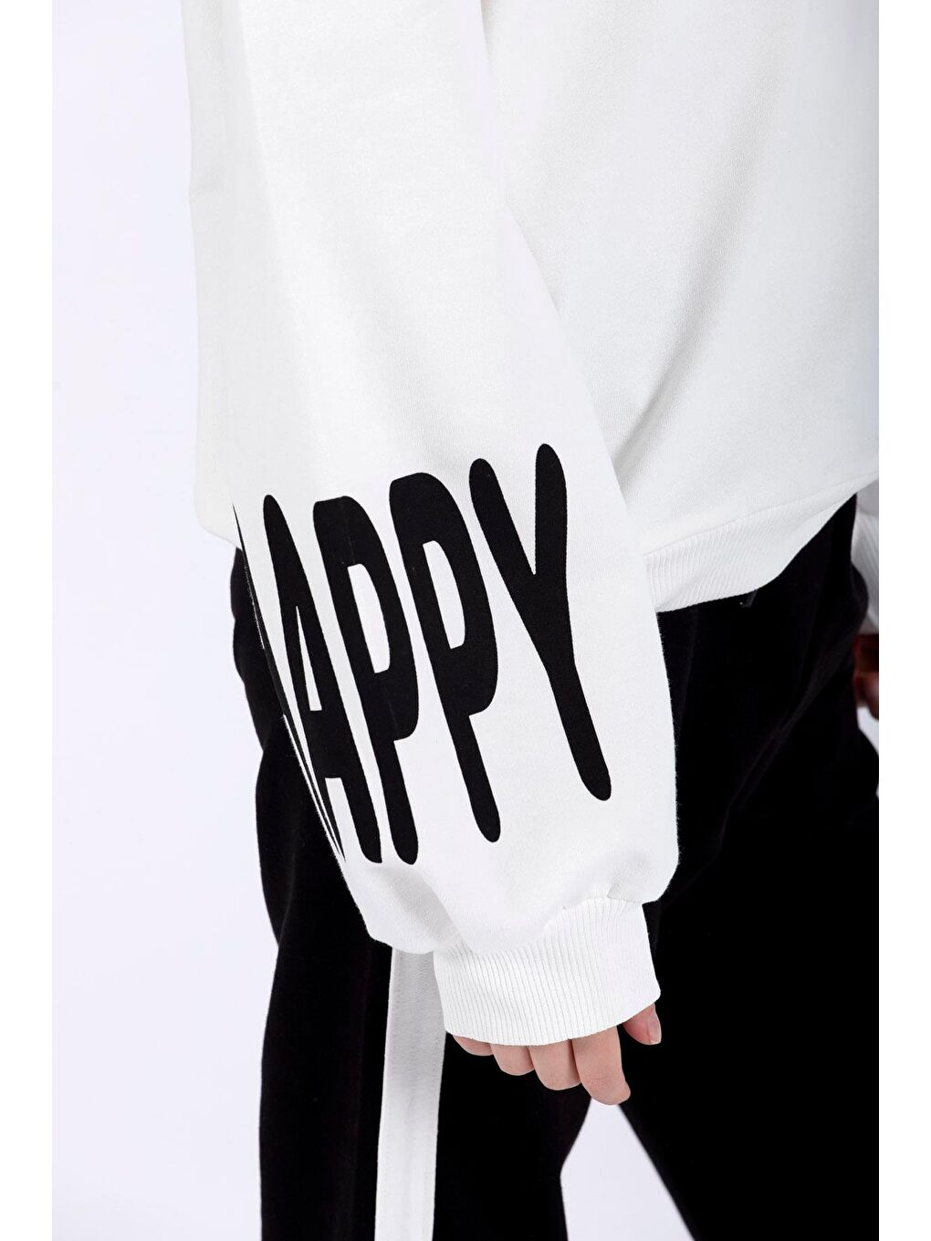 Bisiklet Yaka Uzun Kol Kolları Happy Girl Baskılı Ekru Renk Kız Çocuk İkili Takım-6