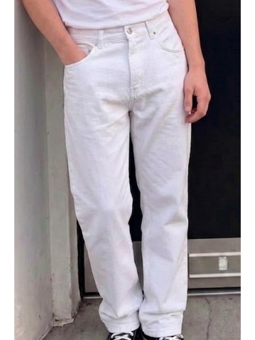Erkek Bol Paça Beyaz Baggy Pantolon-4