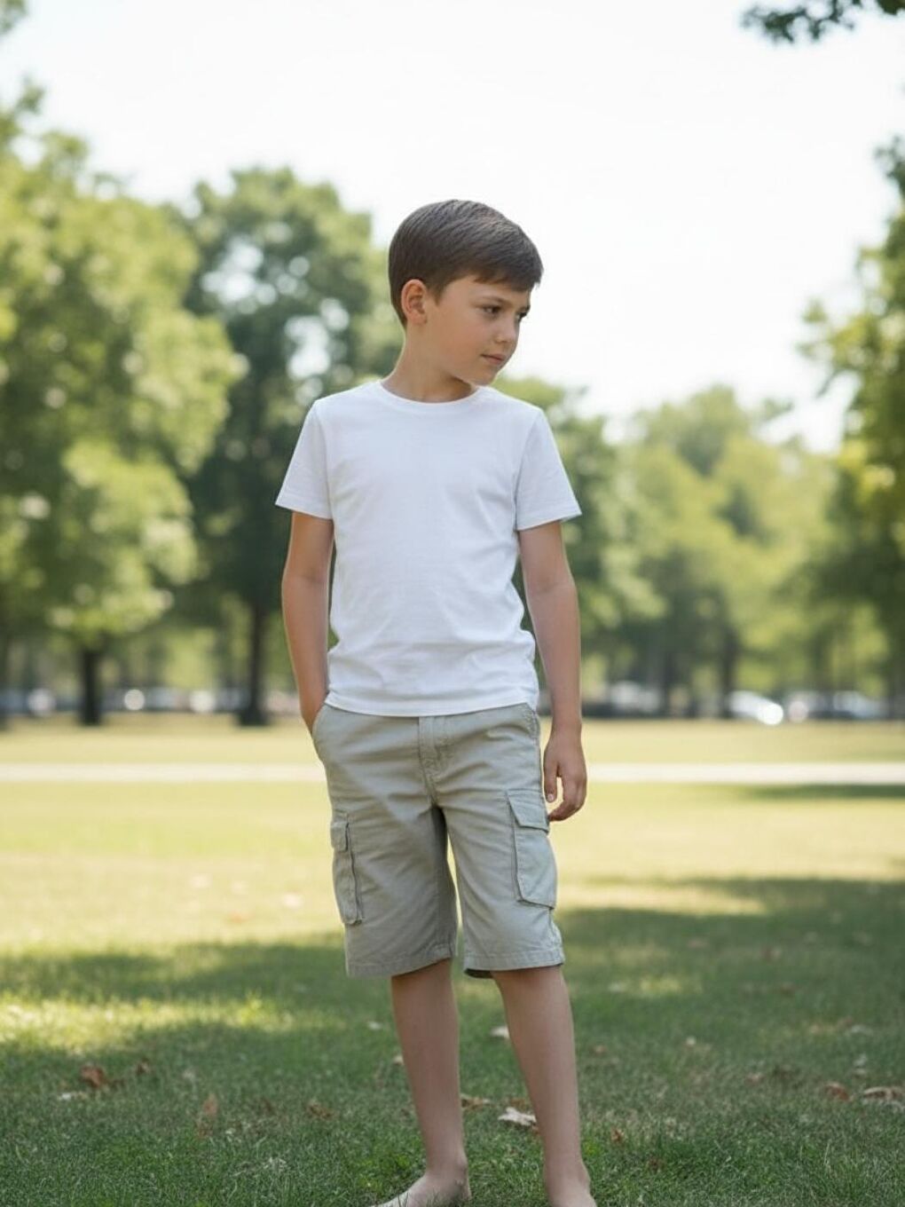 Gri Erkek Çocuk Bel Lastikli Yan Cepli 3-14 Yaş Kapri Şort-2