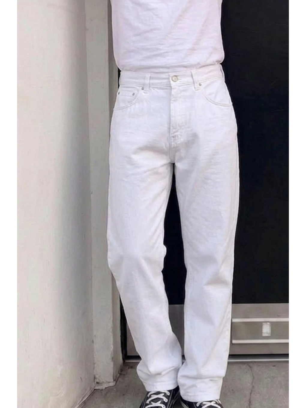 Erkek Bol Paça Beyaz Baggy Pantolon-5