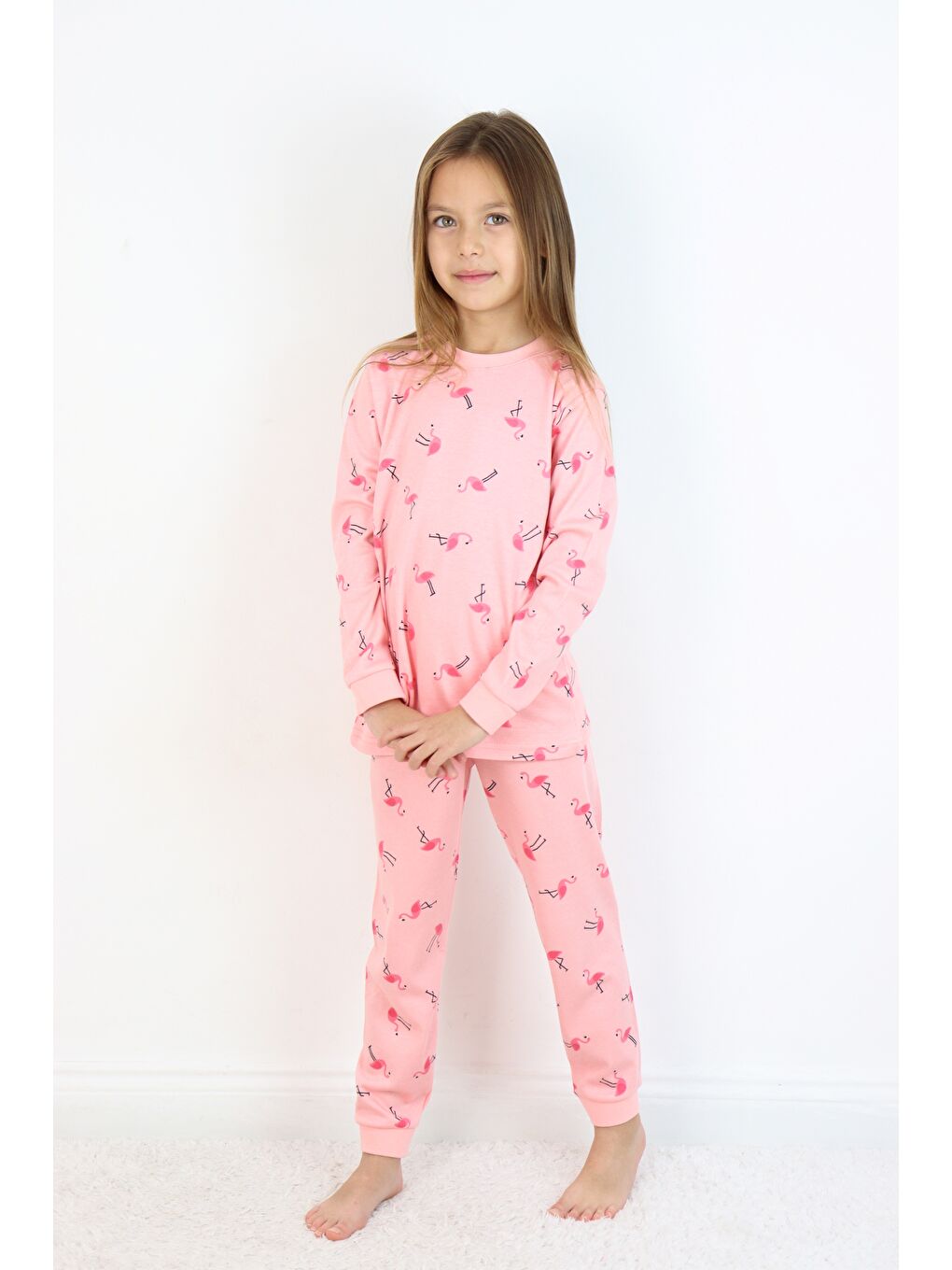 Pembe Kız Çocuk Orta Kalınlıkta Basic Baskılı Pijama Takımı-5