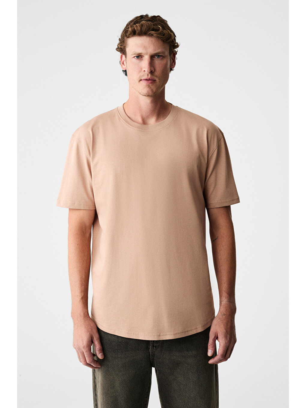 Pembe Mono Erkek Organik Pamuklu Bisiklet Yakalı Kısa Kollu Regular Fit Somon T-shirt-3