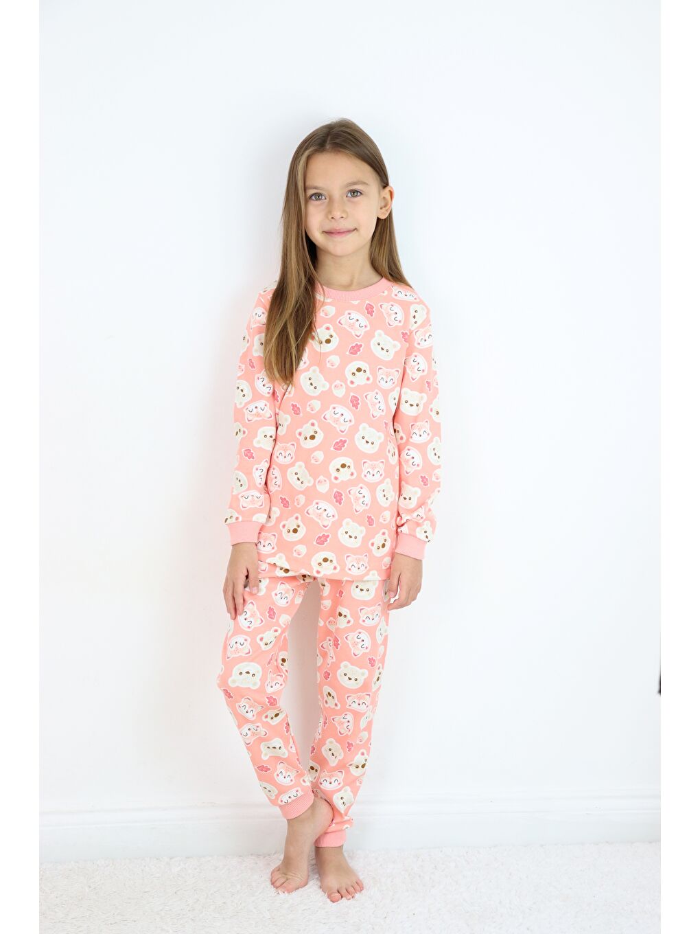 Pembe Kız Çocuk Orta Kalınlıkta Basic Baskılı Pijama Takımı-2