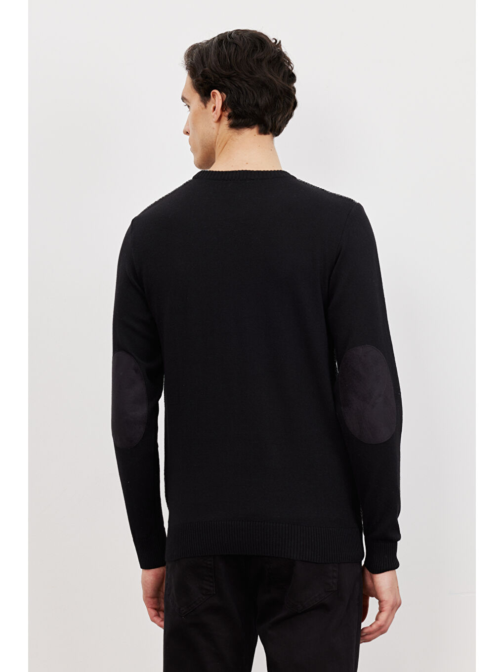 Erkek Siyah-Gri Recycle Standart Fit Normal Kesim Bisiklet Yaka Desenli Triko-3