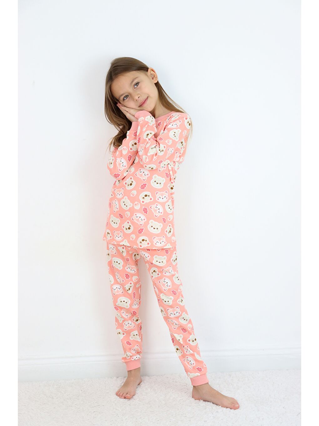 Pembe Kız Çocuk Orta Kalınlıkta Basic Baskılı Pijama Takımı-3