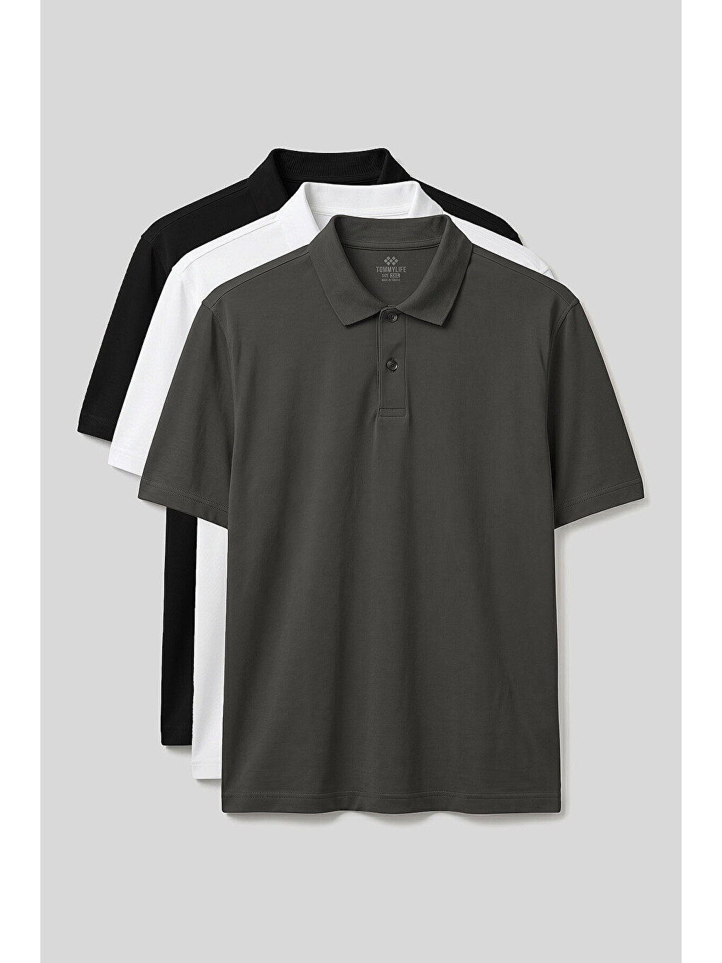 Polo Yaka Büyük Beden 3lü Paket Siyah-beyaz-haki Erkek T-shirt - 88511