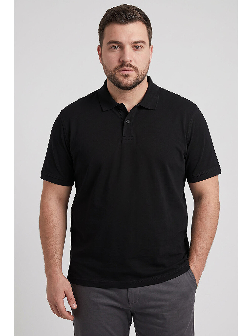 Polo Yaka Büyük Beden 3lü Paket Siyah-beyaz-haki Erkek T-shirt - 88511-1