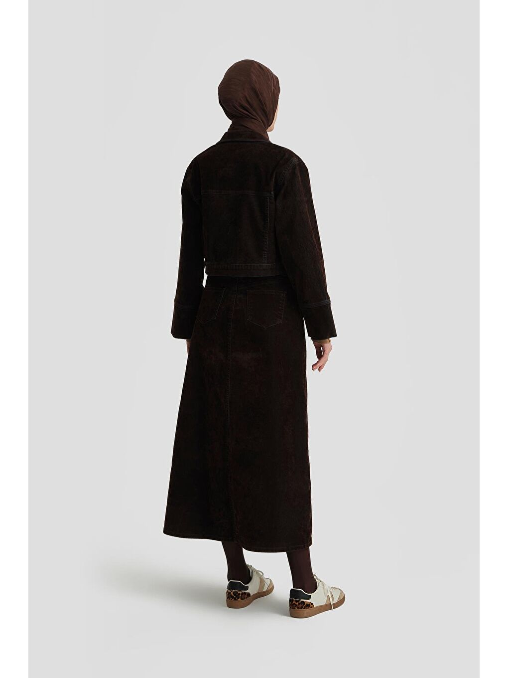 Flok Baskılı Denim Takım 24Kd3401 Kahverengi-4