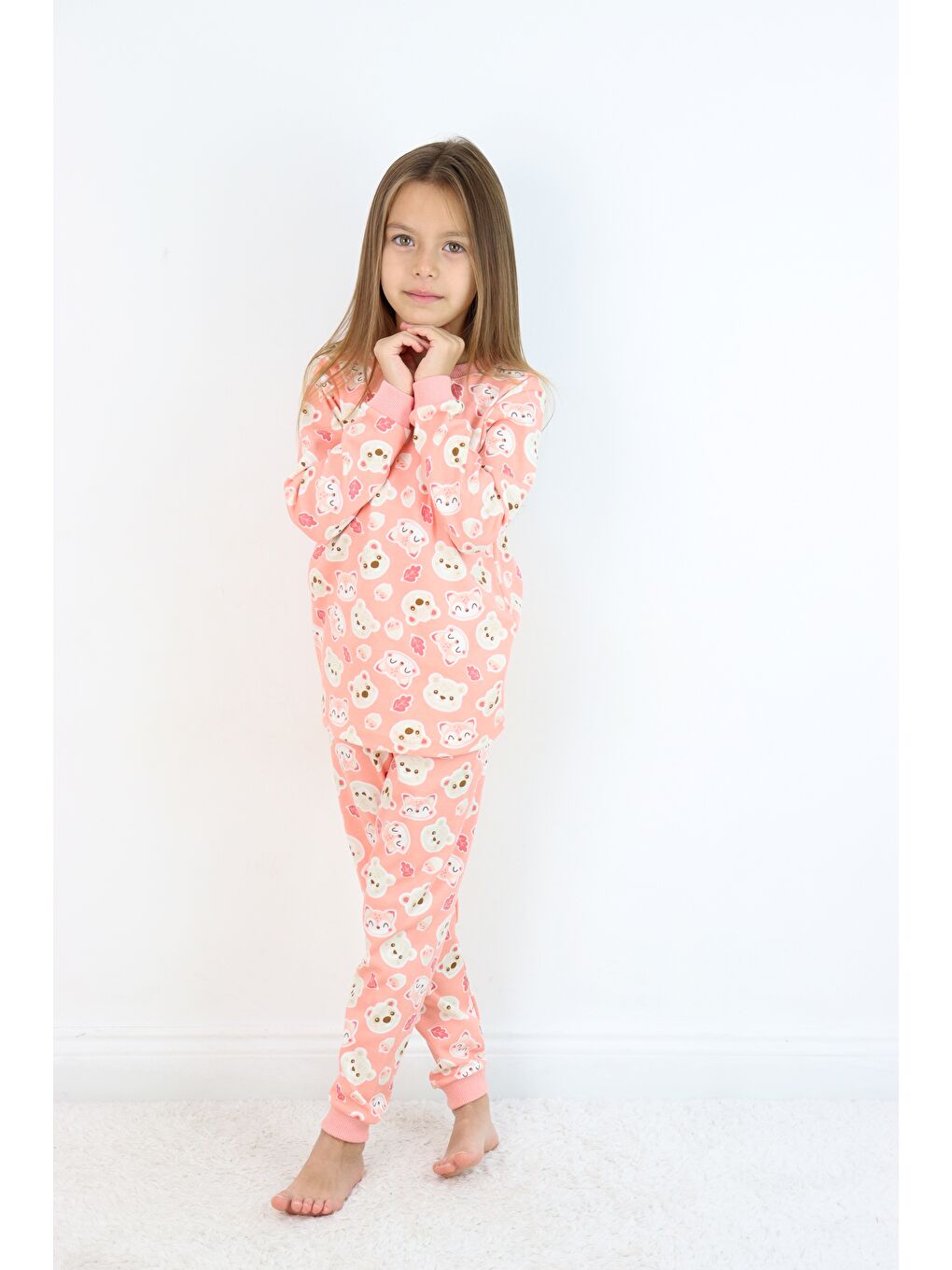 Pembe Kız Çocuk Orta Kalınlıkta Basic Baskılı Pijama Takımı-4