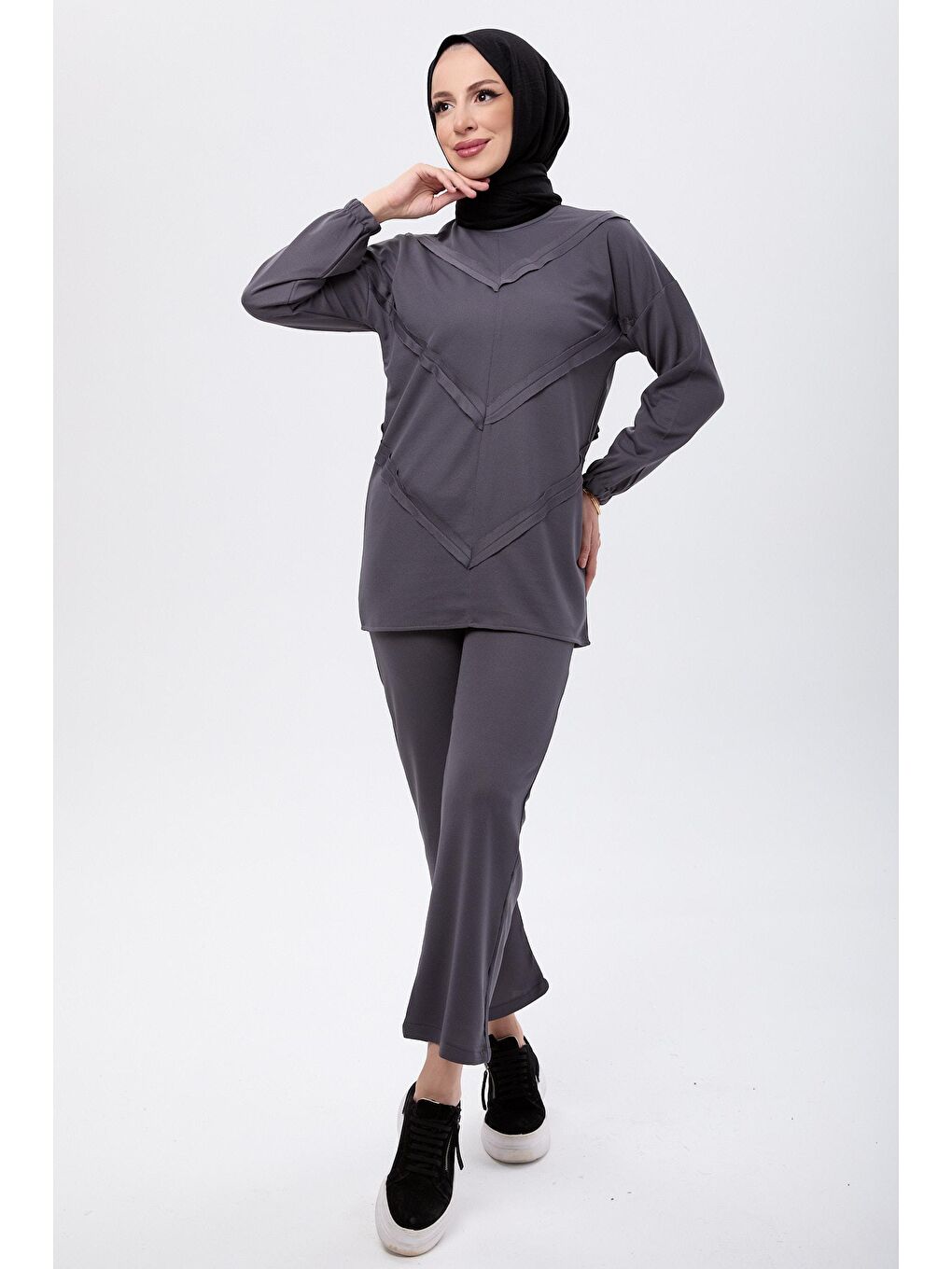 Orta Antrasit Tunik Kadın Pantolon - 11055-1