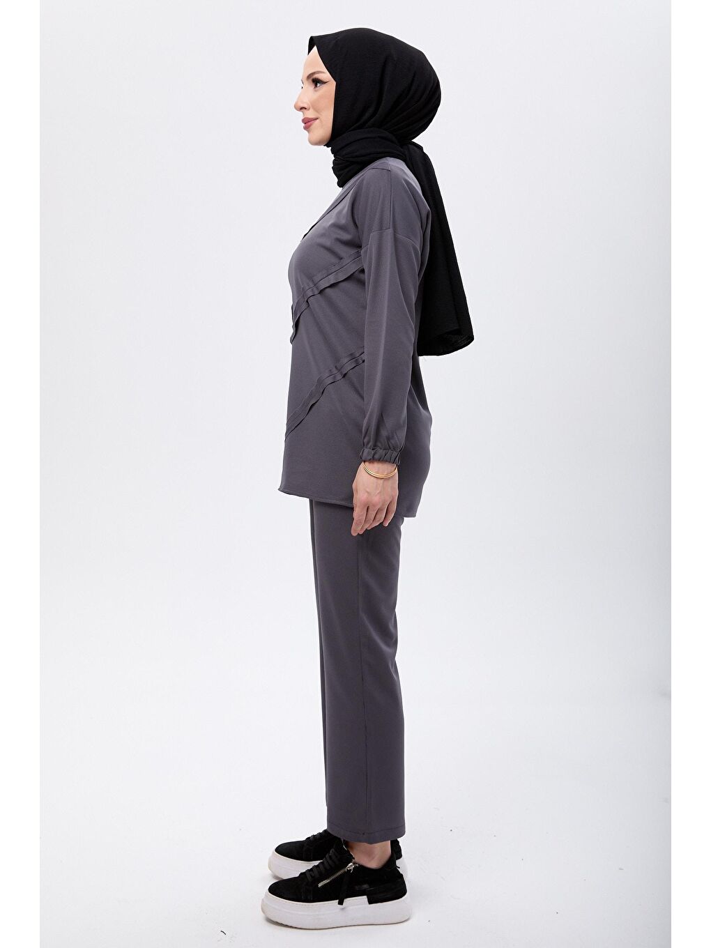 Orta Antrasit Tunik Kadın Pantolon - 11055-2