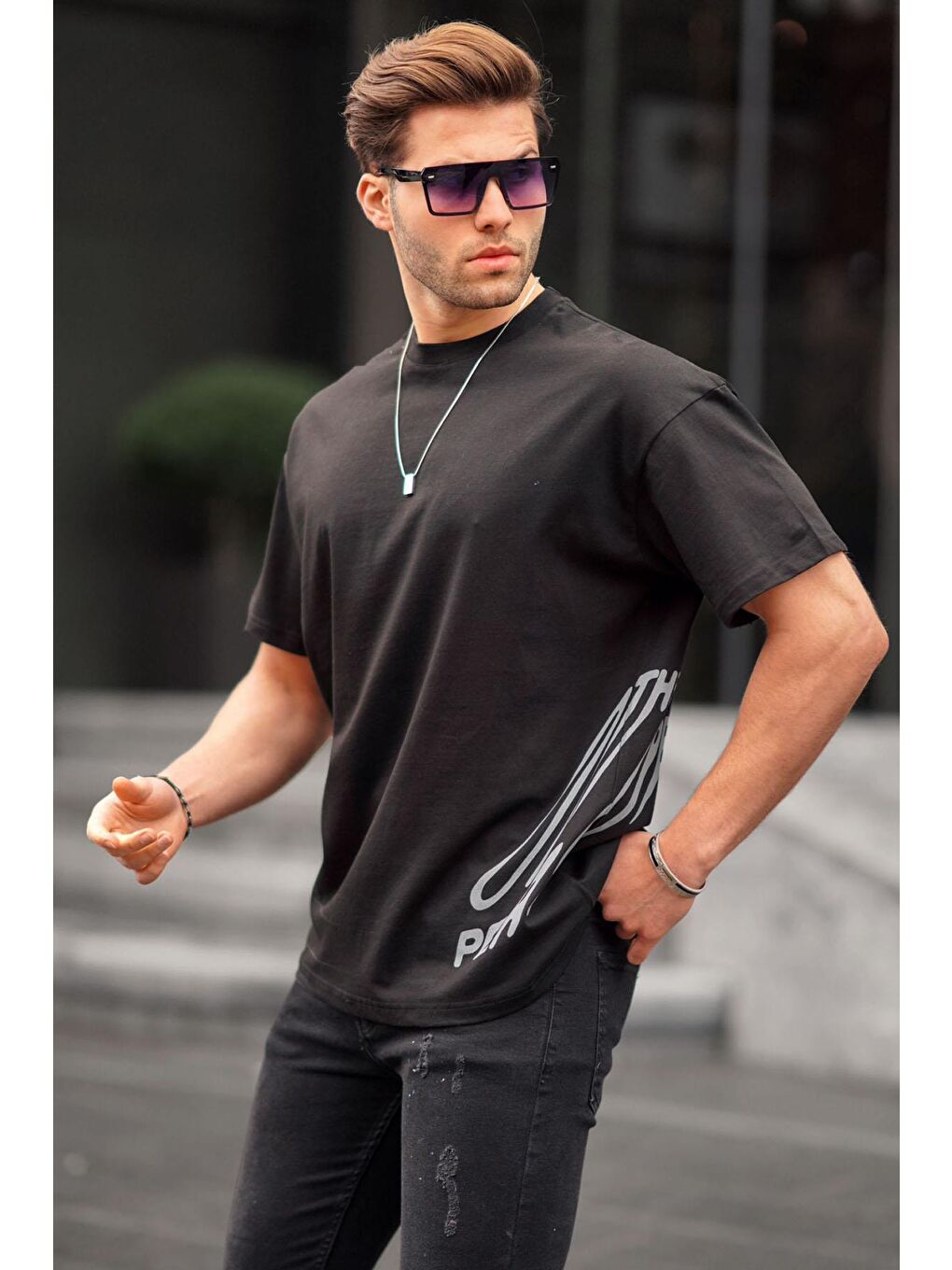 Siyah Desenli Erkek Tişört 6178-1