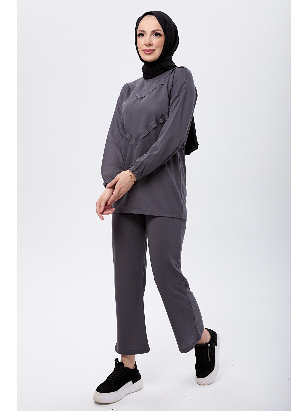 Orta Antrasit Tunik Kadın Pantolon - 11055-3