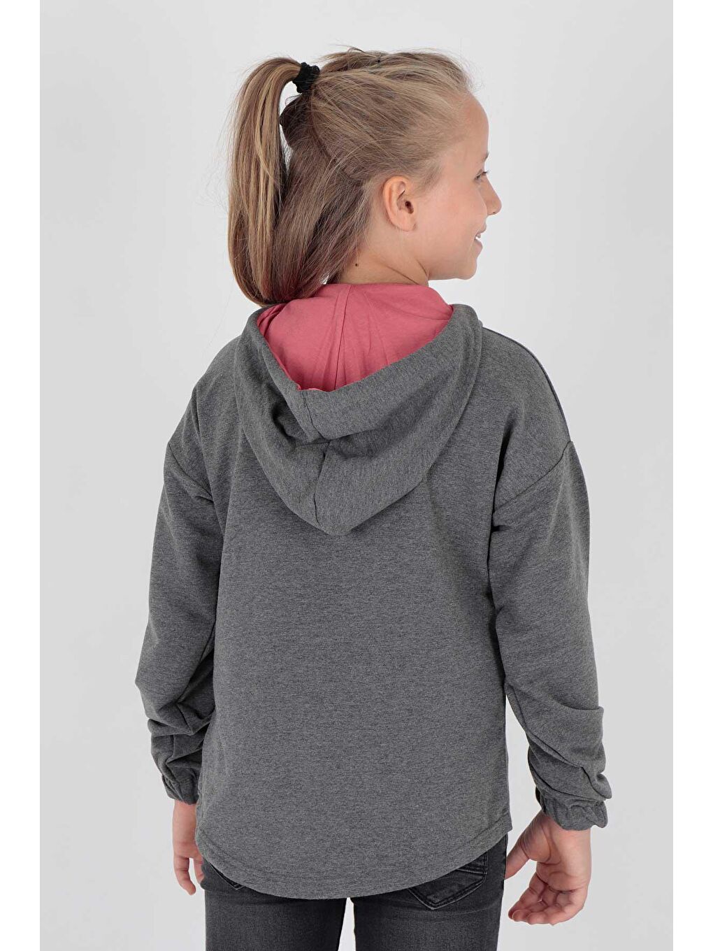 Antrasit Kids Kız Kapşonlu Sweat Uzun Kollu Fermuarlı Hoodie Pamuklu Ak15260-4