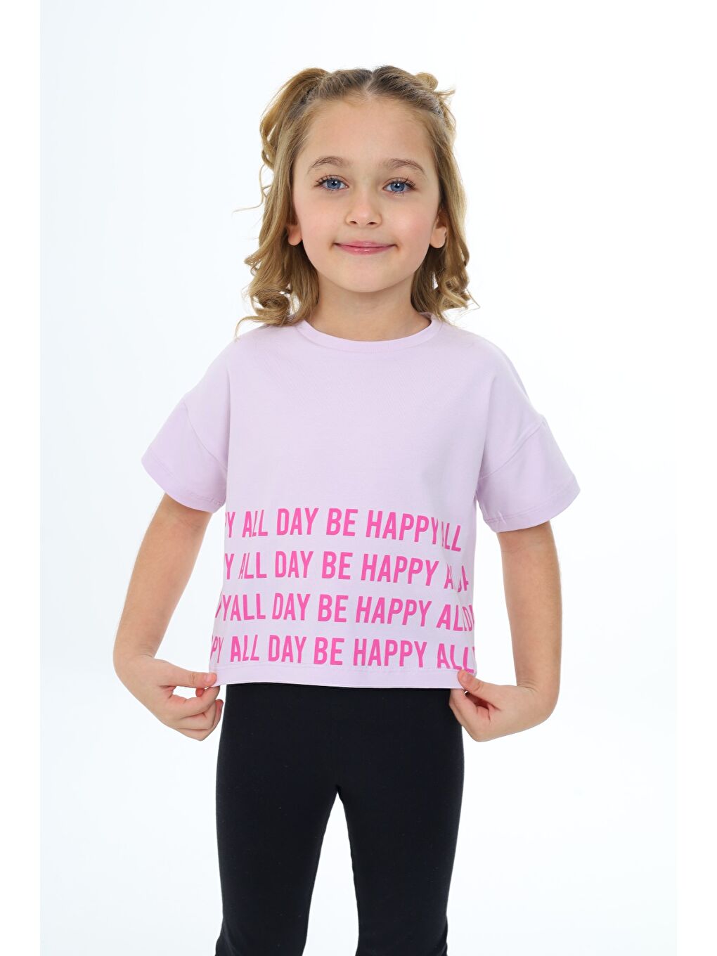 Lila Kız Çocuk Baskılı Tişört
