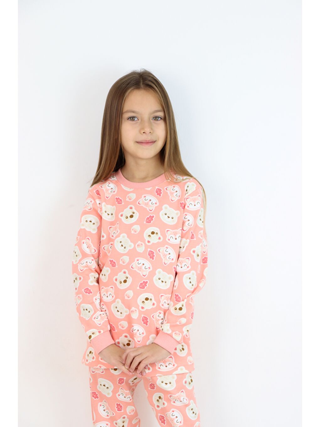 Pembe Kız Çocuk Orta Kalınlıkta Basic Baskılı Pijama Takımı-5