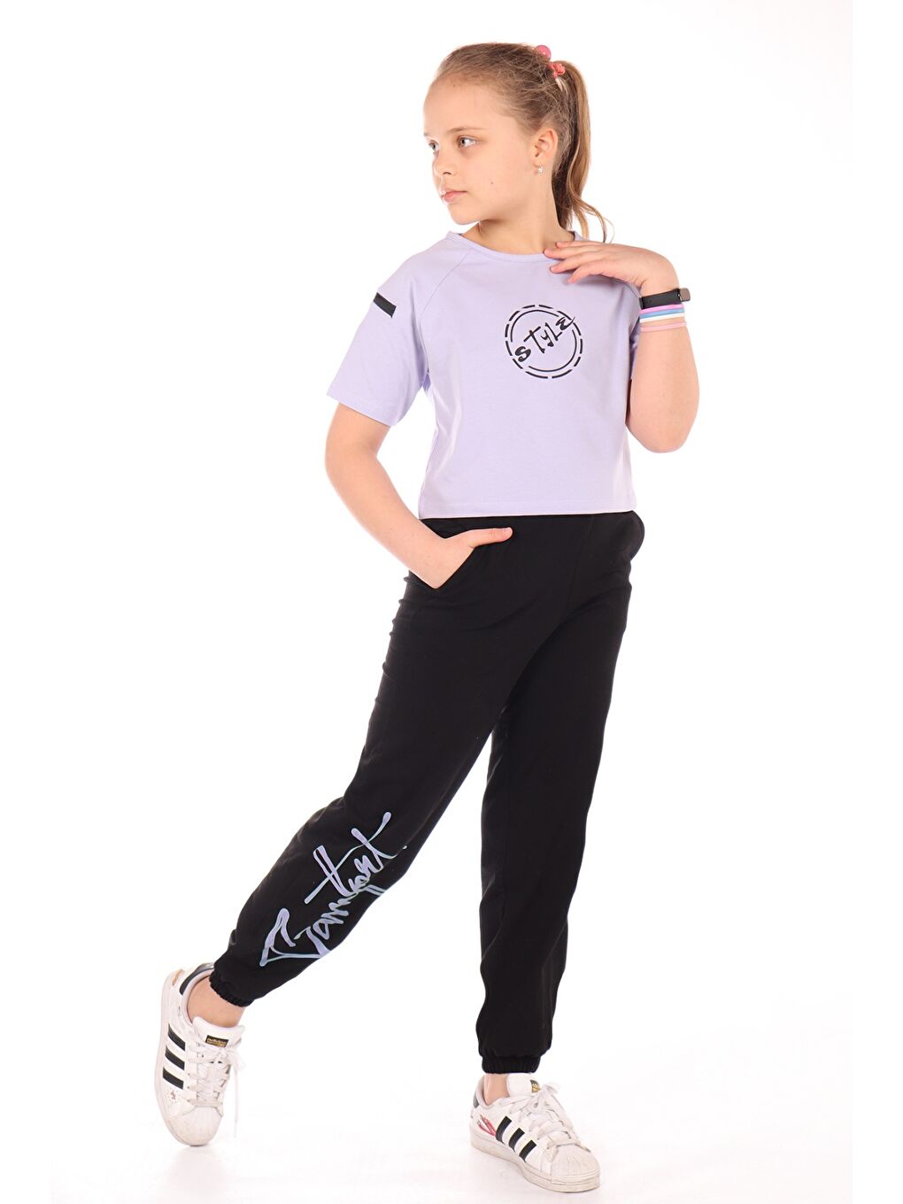 Lila Kız Çocuk Style Baskılı Eşofman Takım