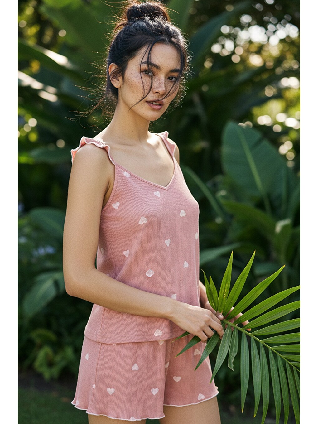 Pembe Fitilli Kaşkorse Örme Şortlu Pijama Takım 26120151
