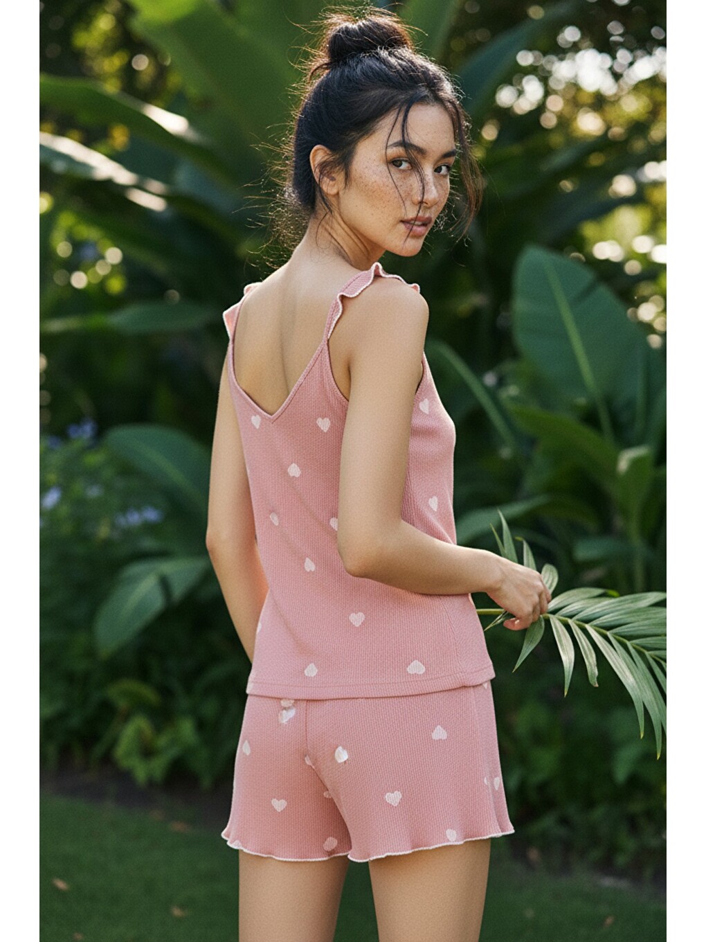 Pembe Fitilli Kaşkorse Örme Şortlu Pijama Takım 26120151-1