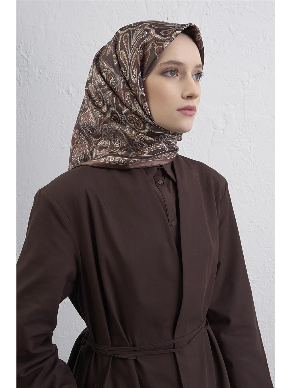 Kahverengi Saf İpek Sura Eşarp 9421D 32