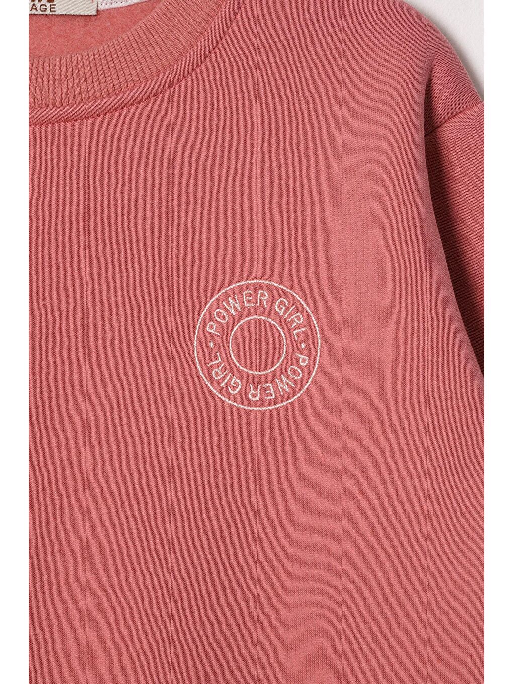 Power Girl Nakışlı Şardonlu Kız Çocuk Mercan Renk Sweat-1