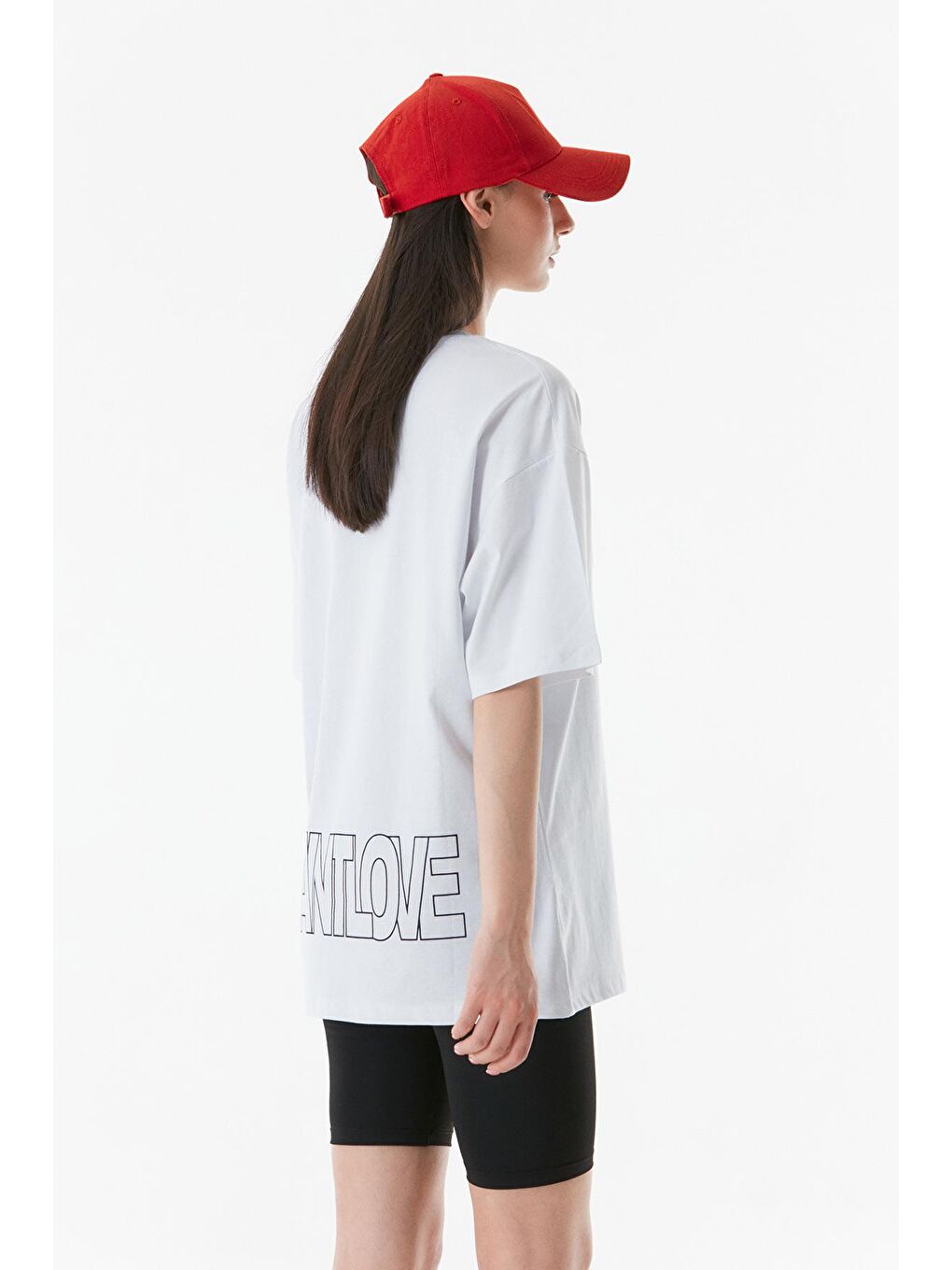 Beyaz Önü Ve Arkası Baskılı Oversize Tişört-2