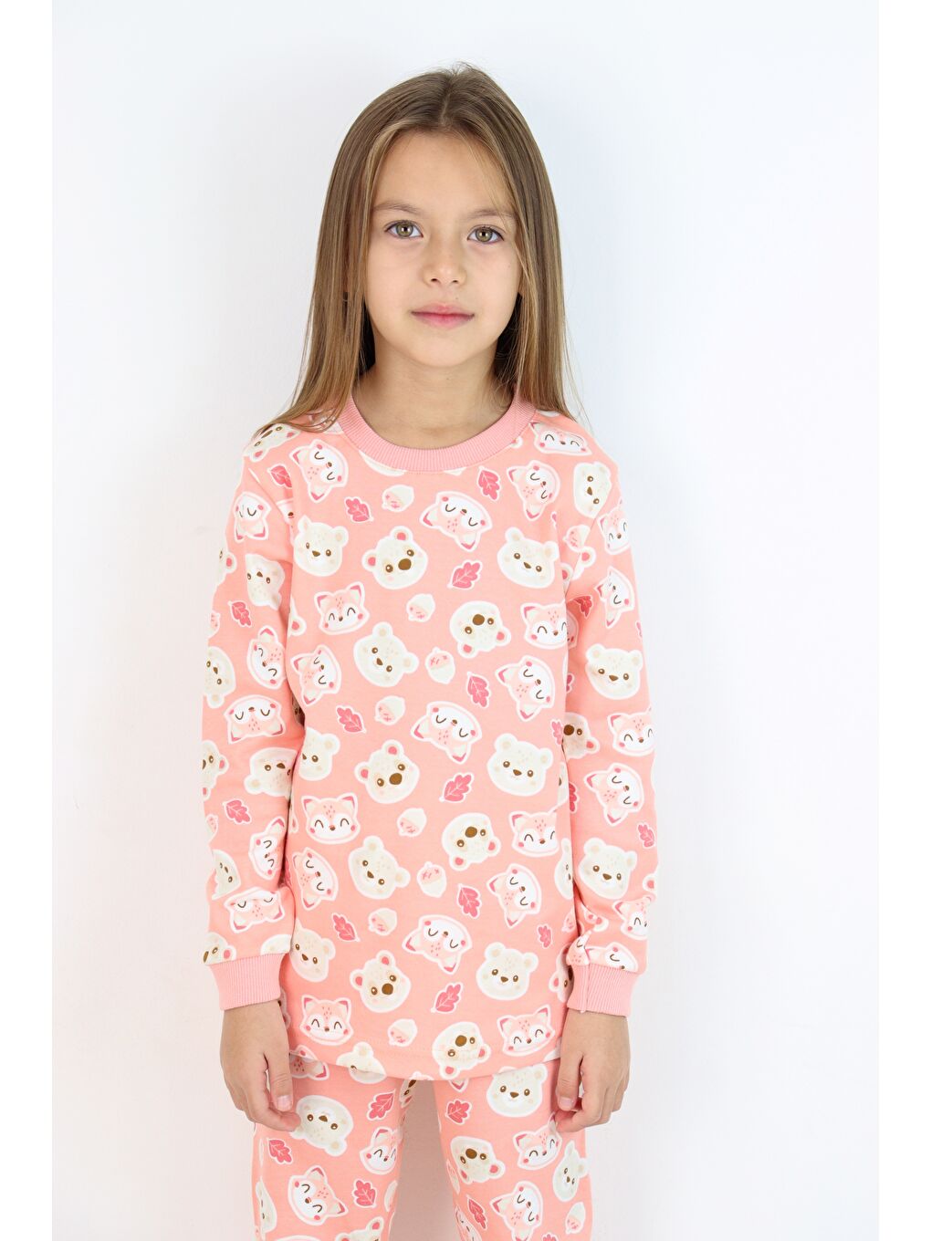 Pembe Kız Çocuk Orta Kalınlıkta Basic Baskılı Pijama Takımı-7