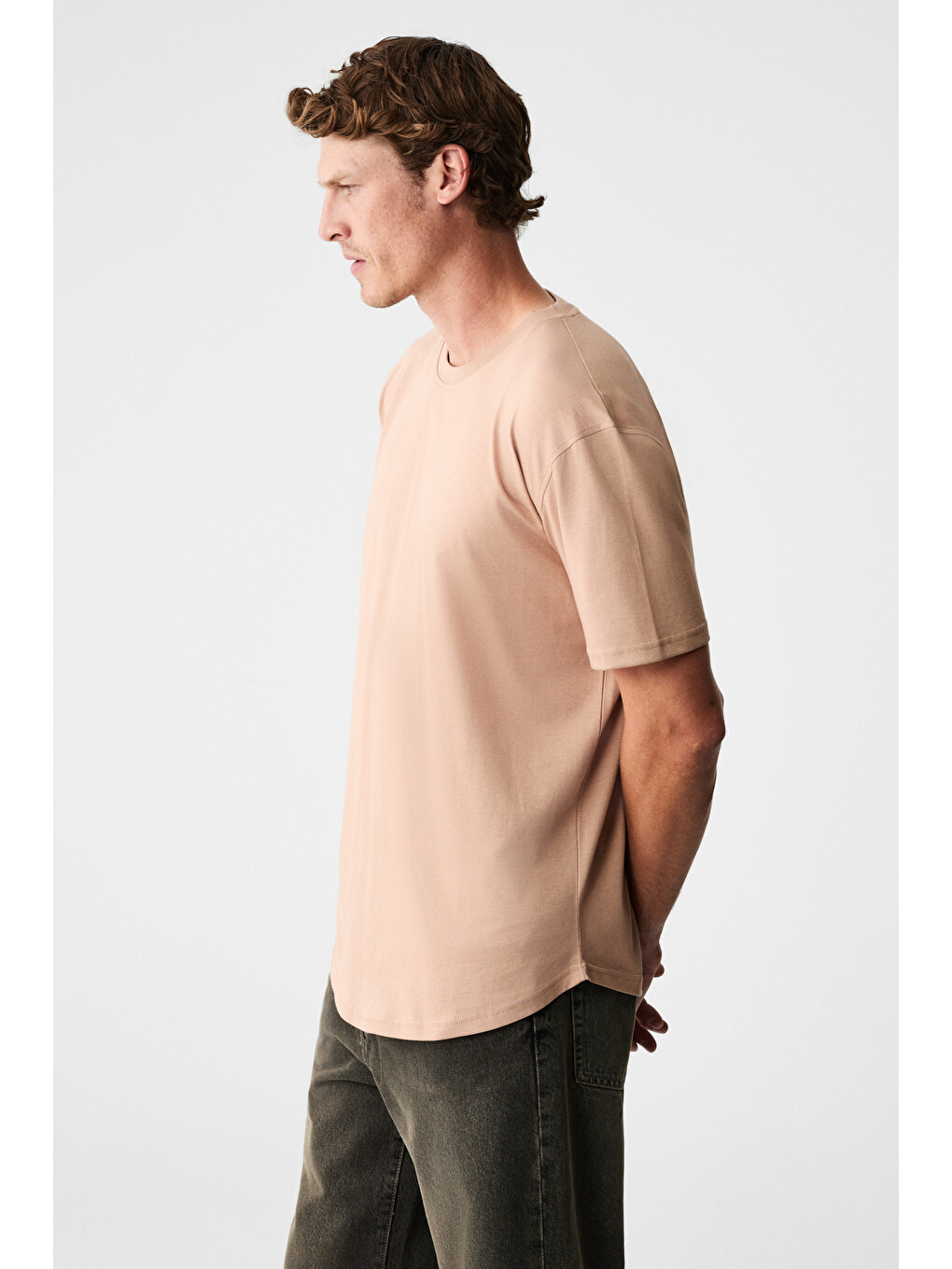 Pembe Mono Erkek Organik Pamuklu Bisiklet Yakalı Kısa Kollu Regular Fit Somon T-shirt-4