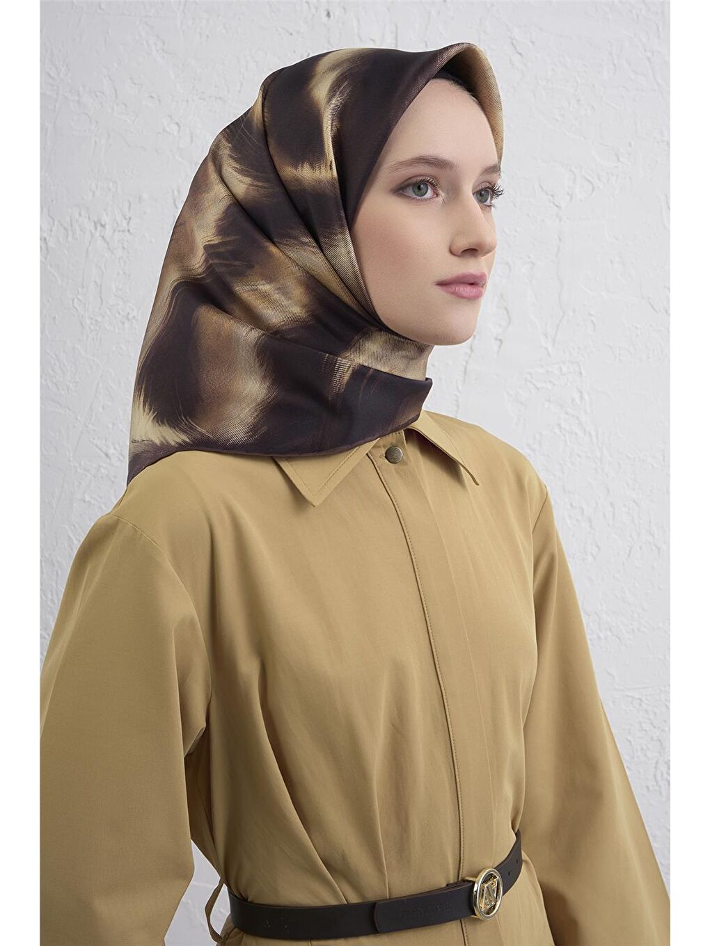 Kahverengi Saf İpek Sura Eşarp 9432D 35