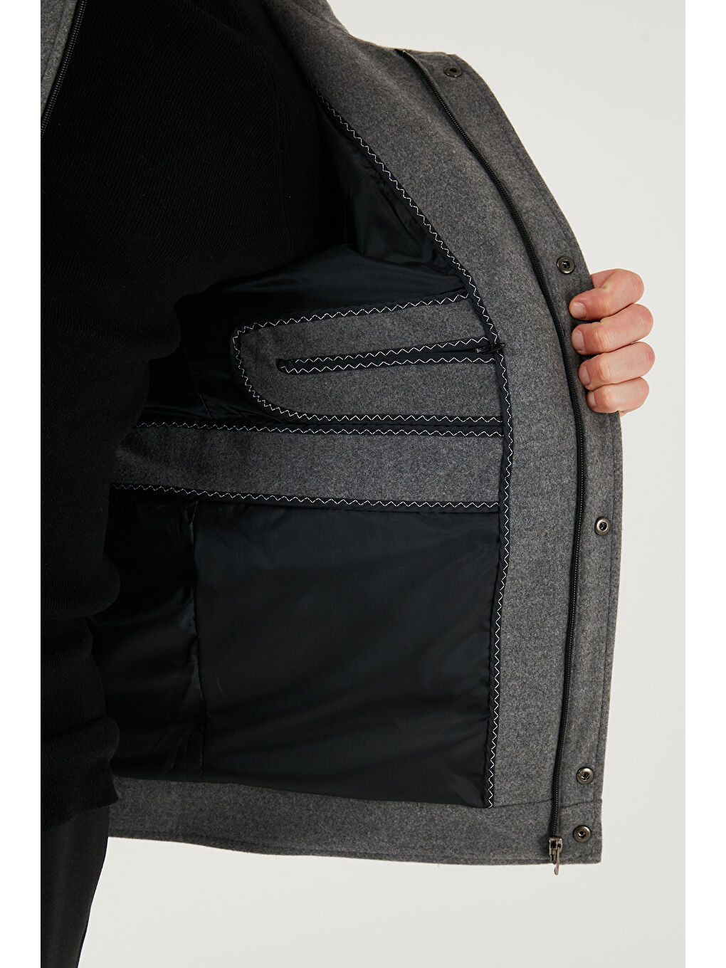 Gri Slim Fit Ceket Yaka Astarlı Kaşe Kaban 58400347-5