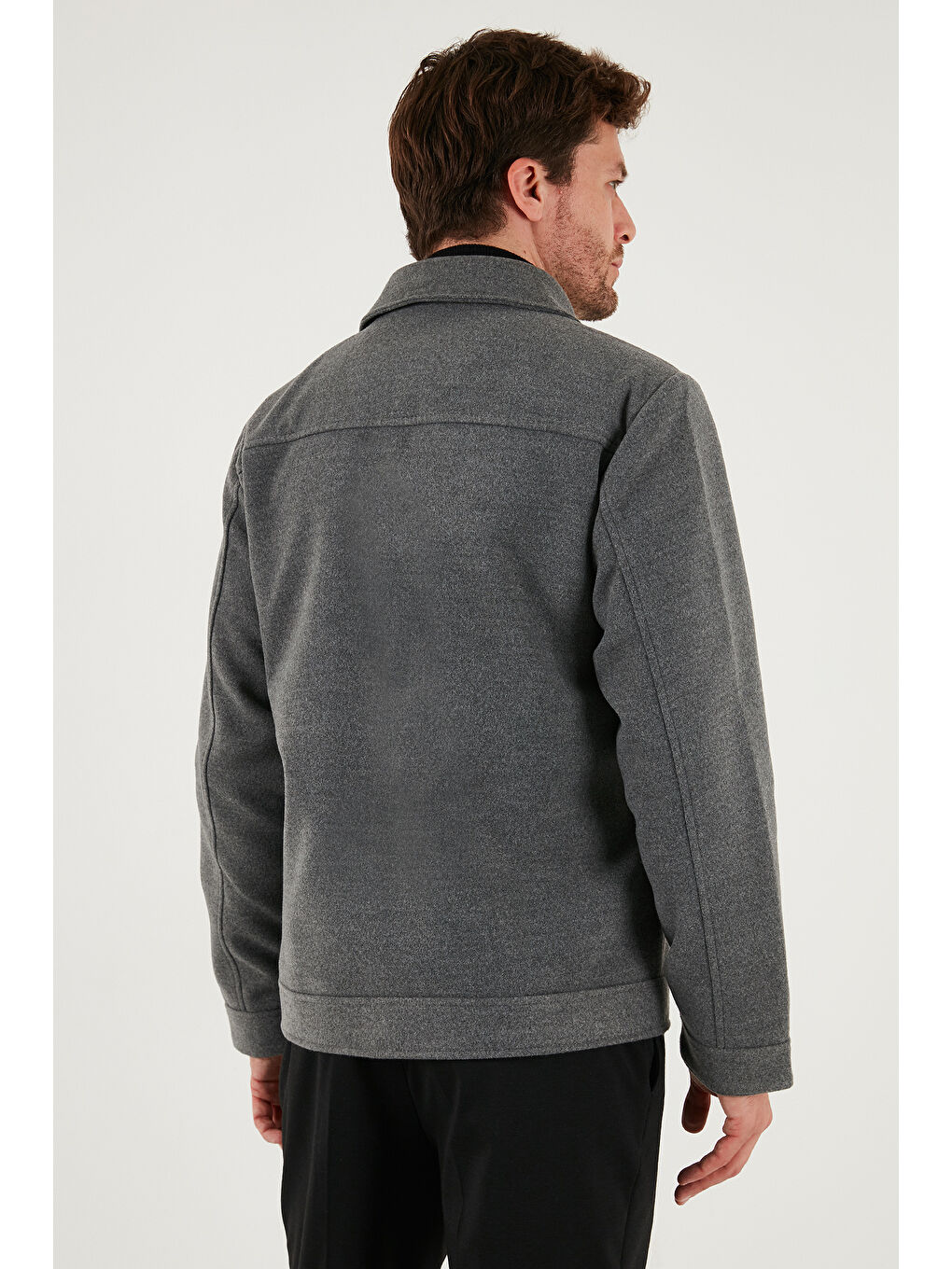 Gri Slim Fit Ceket Yaka Astarlı Kaşe Kaban 58400347-6