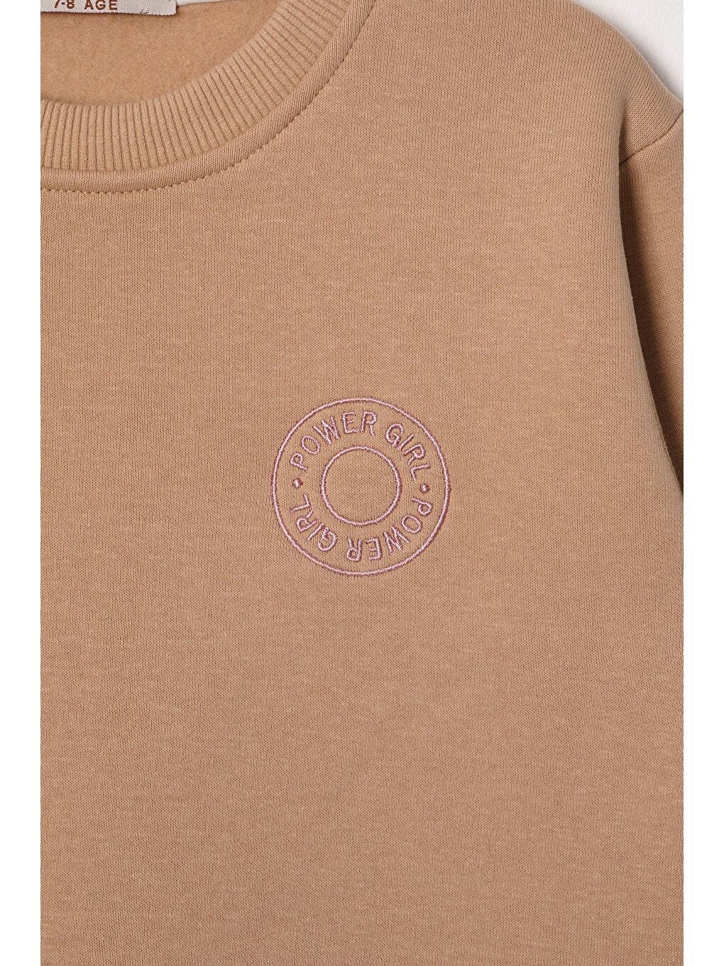 Bej Power Girl Nakışlı Şardonlu Kız Çocuk Vizon Renk Sweat-1