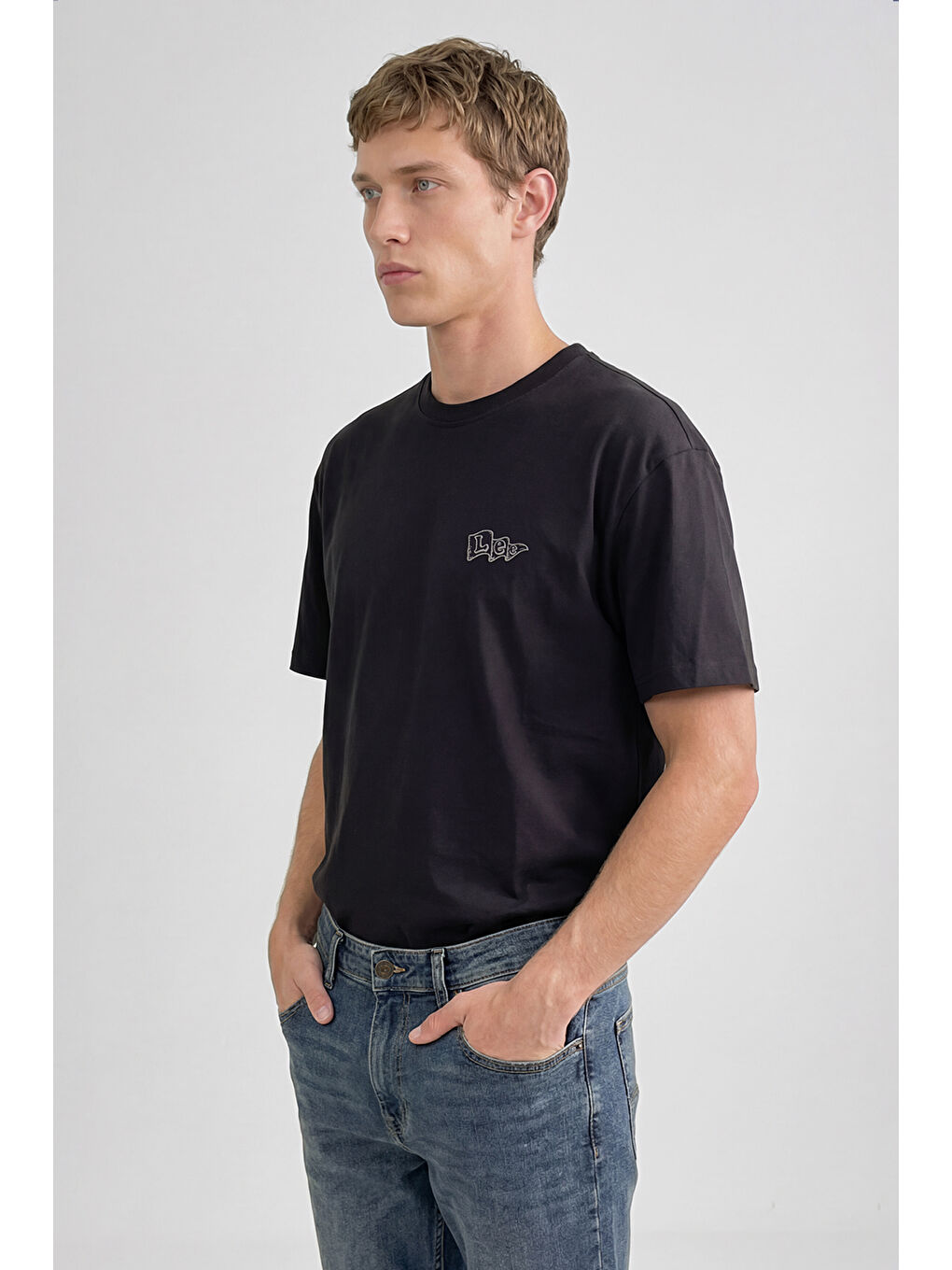 Antrasit %100 Pamuk Relaxed Fit Tişört-1