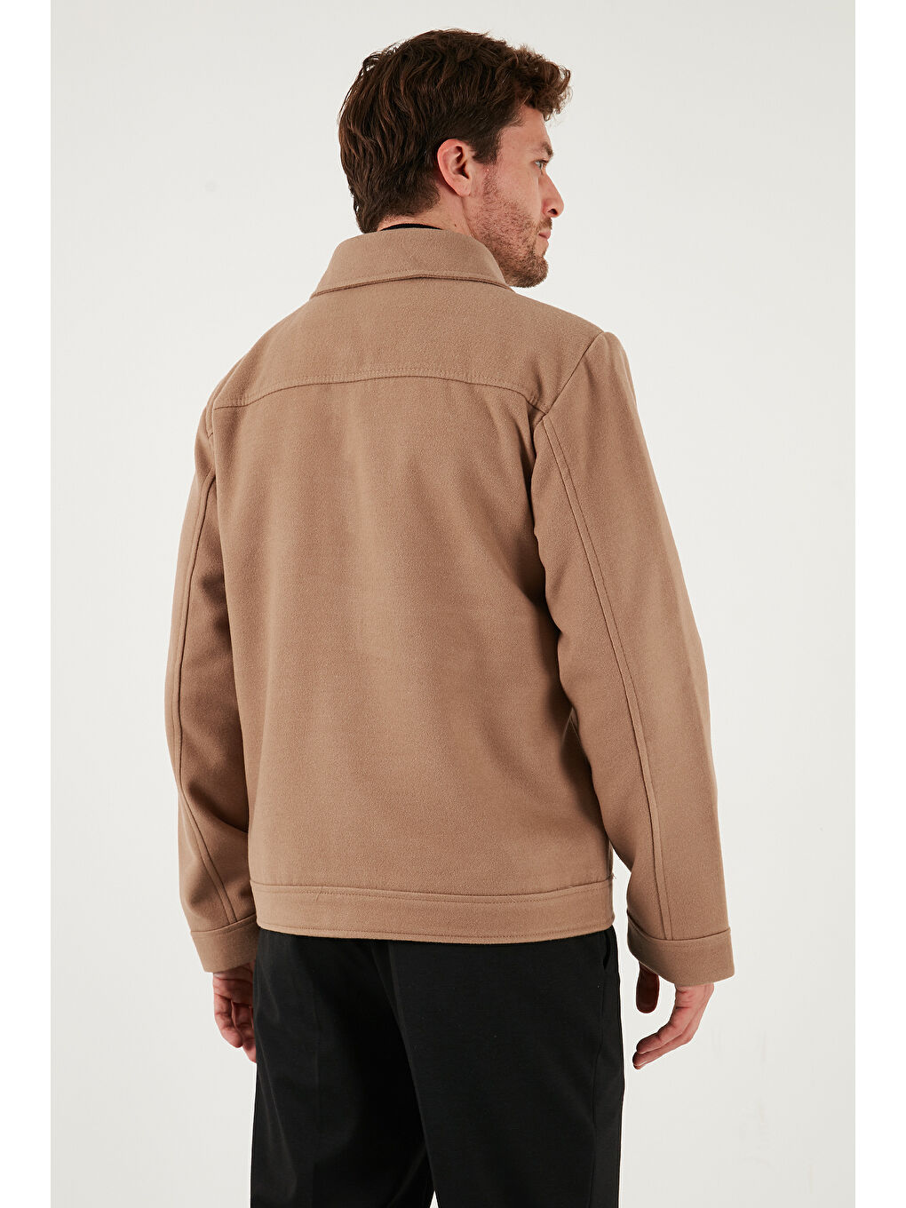 Kahverengi Slim Fit Ceket Yaka Astarlı Kaşe Kaban 58400347-5