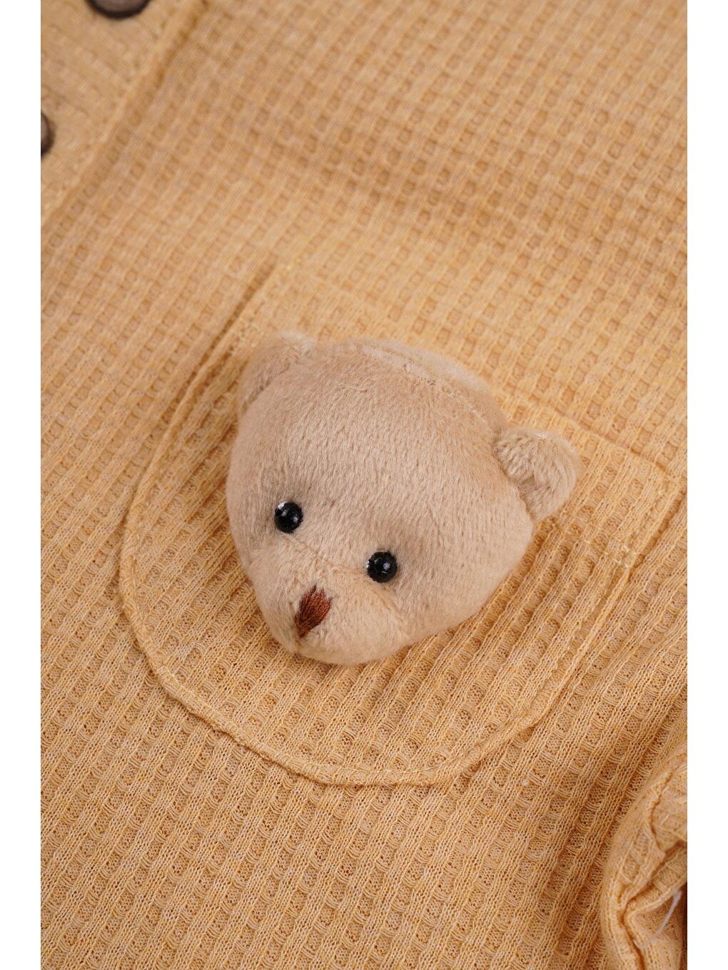 Sarı Bisiklet Yaka Kısa Kol Yakası Düğmeli Ayıcık Detaylı Hardal Renk Erkek Çocuk Şortlu Takım-2