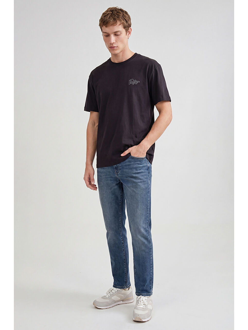 Antrasit %100 Pamuk Relaxed Fit Tişört-2