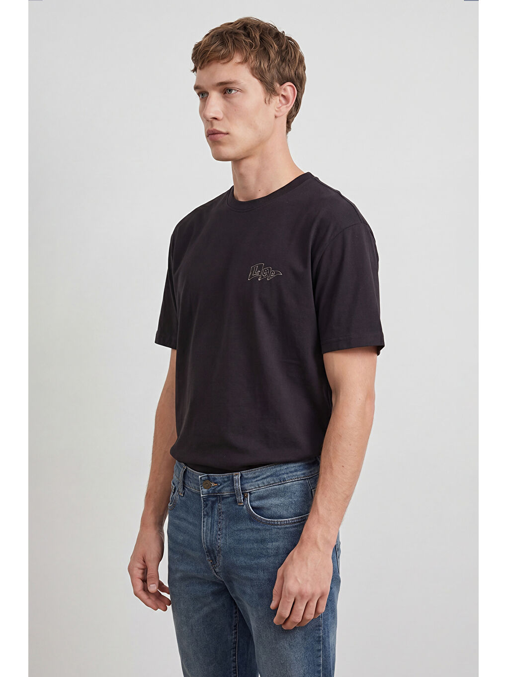 Antrasit %100 Pamuk Relaxed Fit Tişört-3