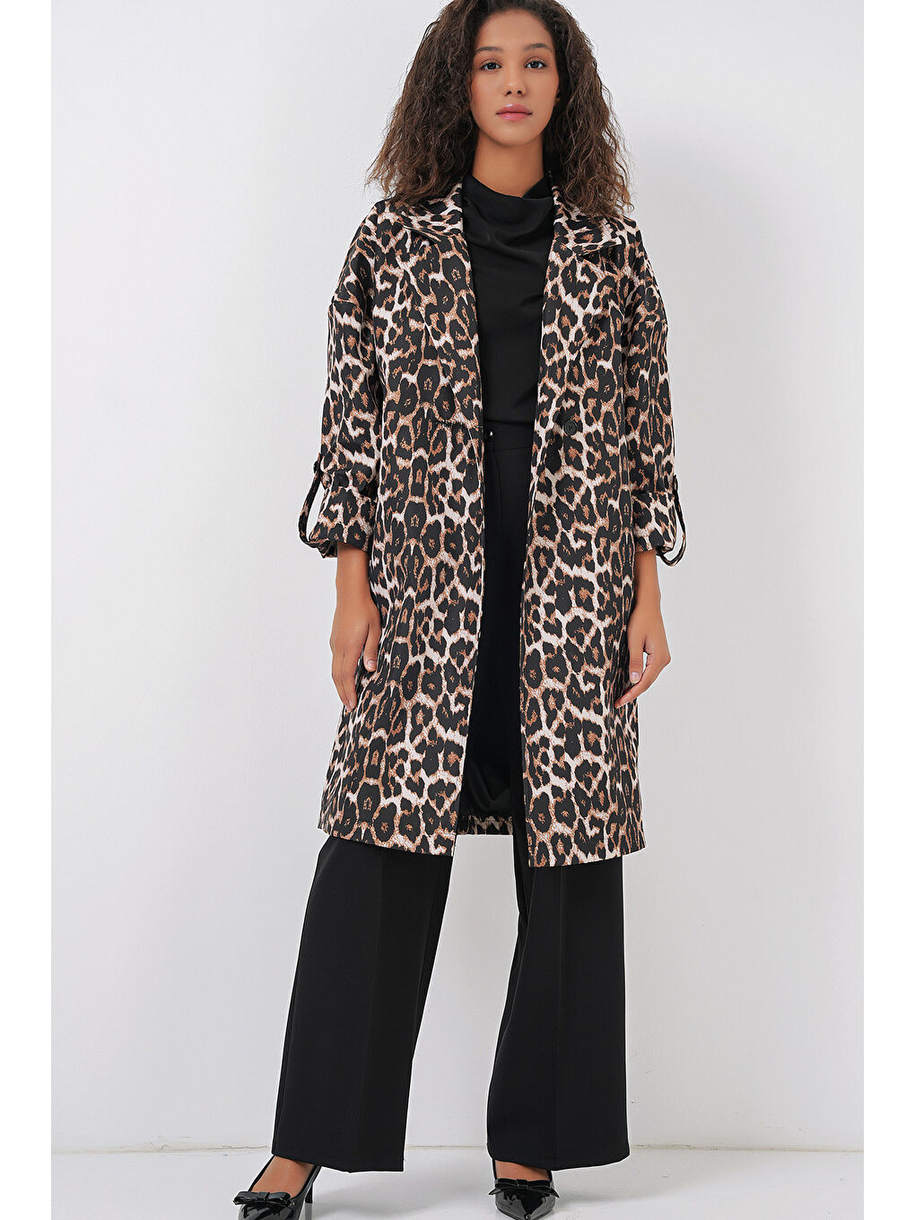 9104 Kruvaze Yaka Astarlı Trençkot - M. Kahverengi-1