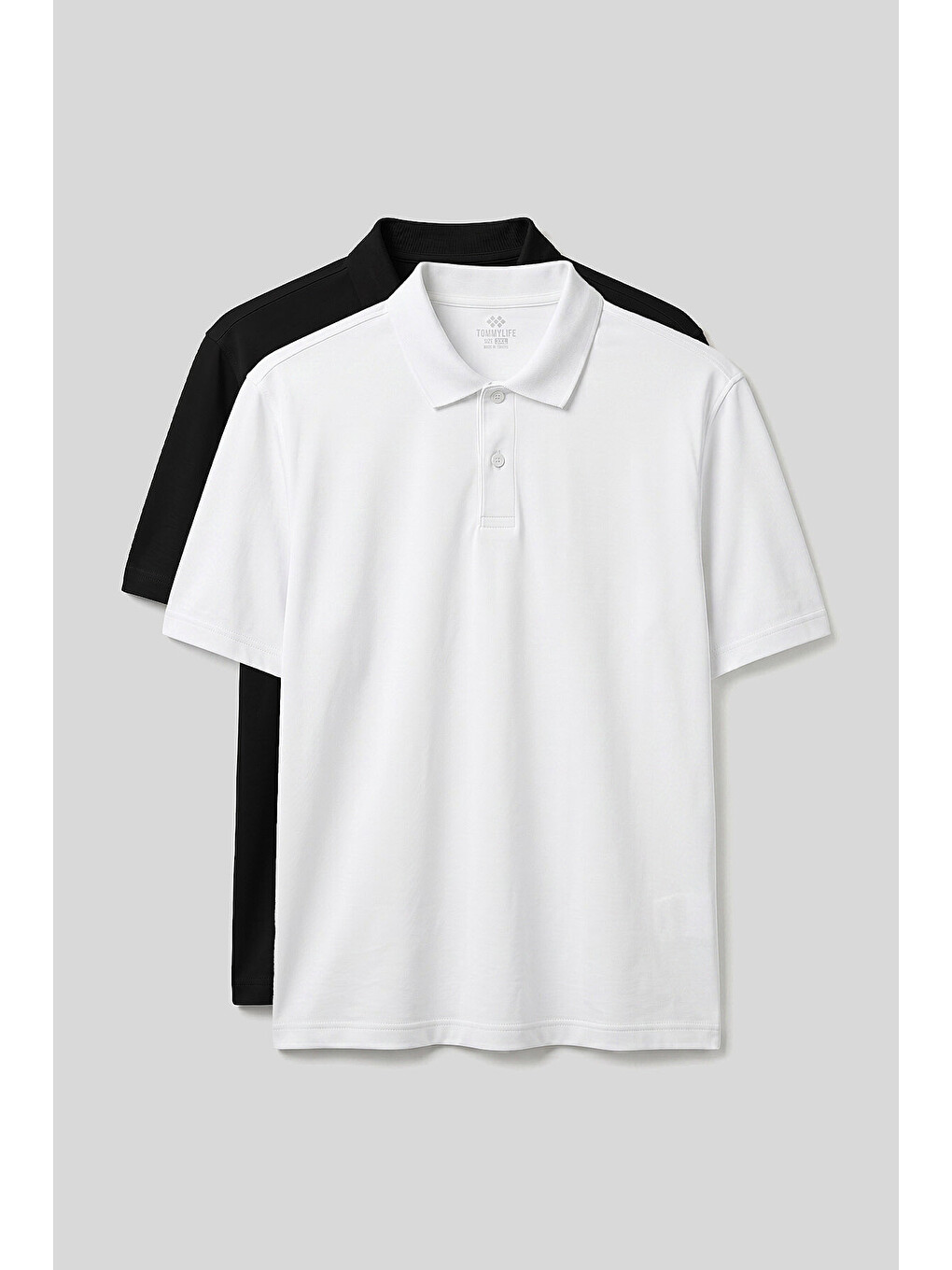 Polo Yaka Büyük Beden 2li Paket Siyah-beyaz Erkek T-shirt - 88511
