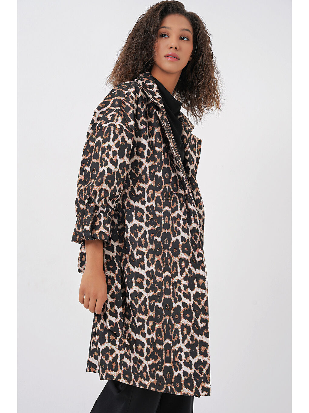 9104 Kruvaze Yaka Astarlı Trençkot - M. Kahverengi-3