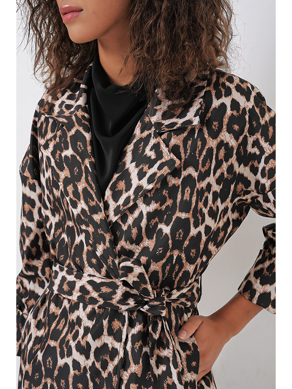 9104 Kruvaze Yaka Astarlı Trençkot - M. Kahverengi-4