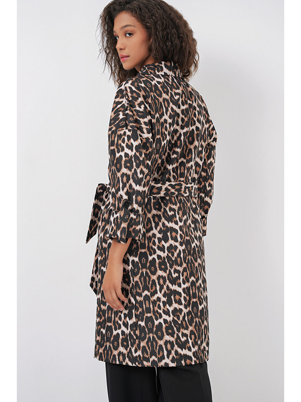 9104 Kruvaze Yaka Astarlı Trençkot - M. Kahverengi-5