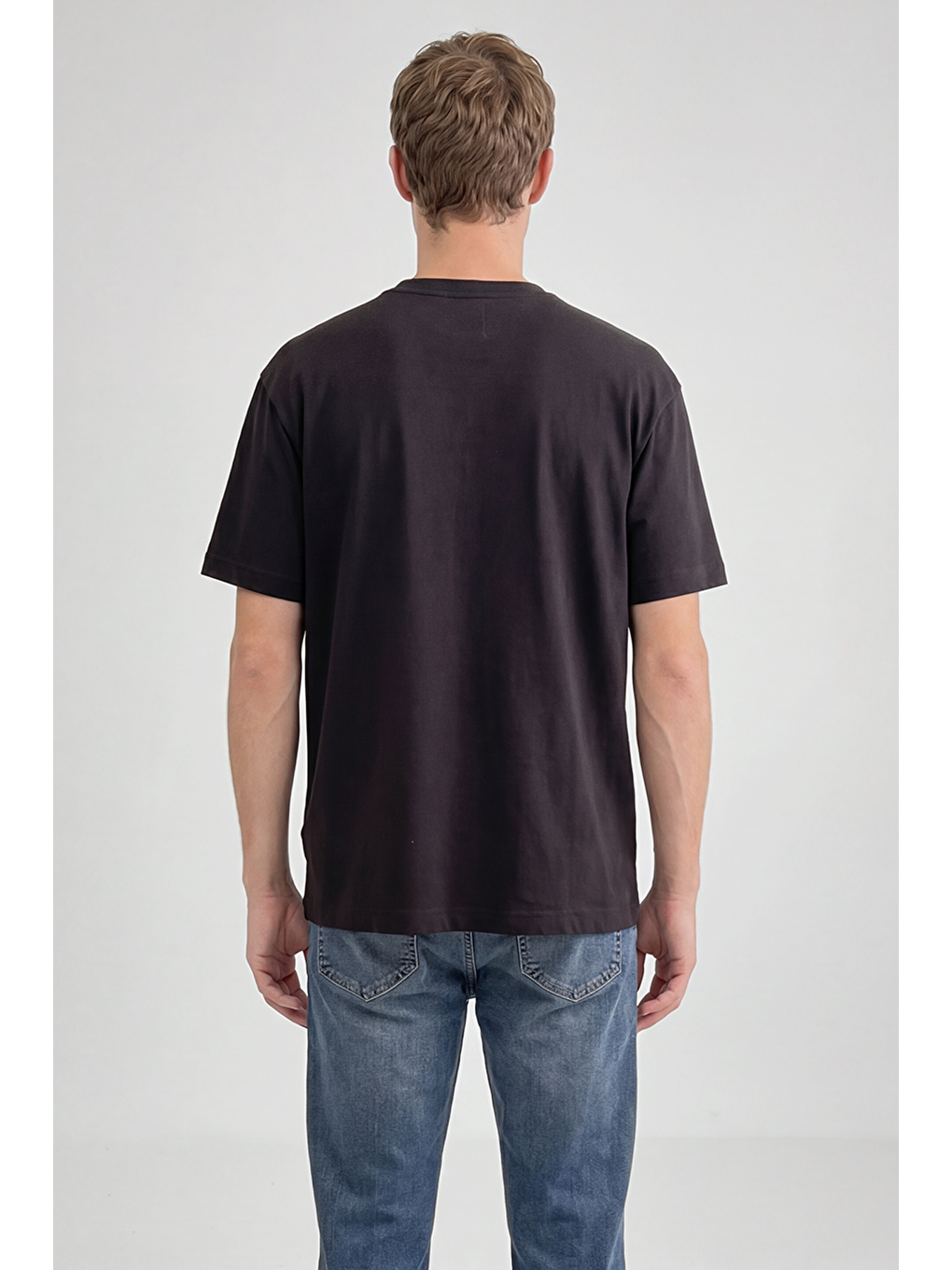 Antrasit %100 Pamuk Relaxed Fit Tişört-4