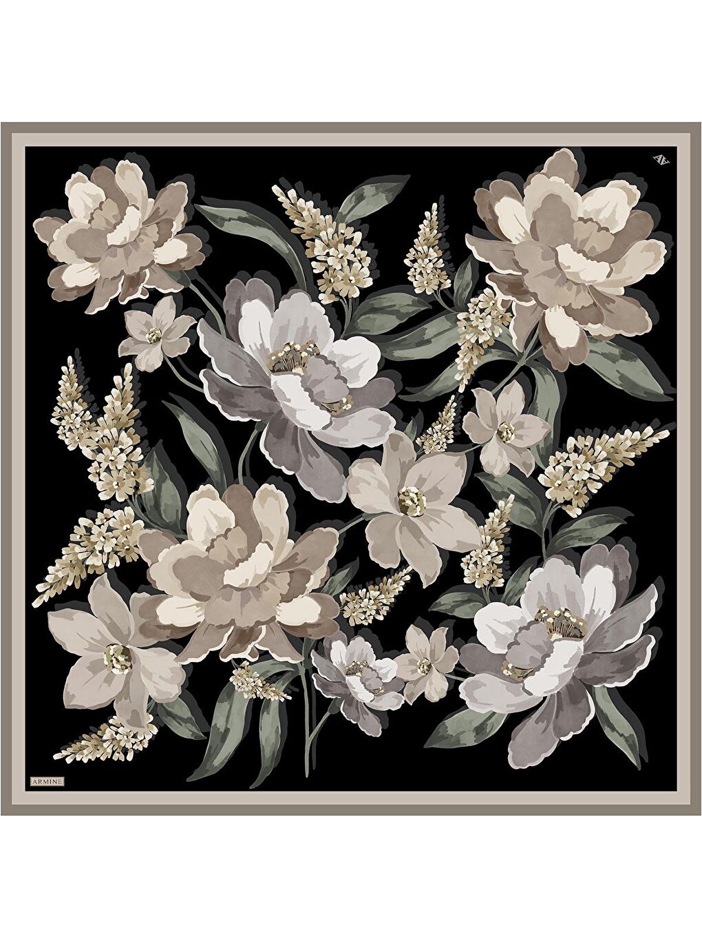 Karışık Çiçek Desenli Saf İpek Twill Eşarp 9414D 5-3