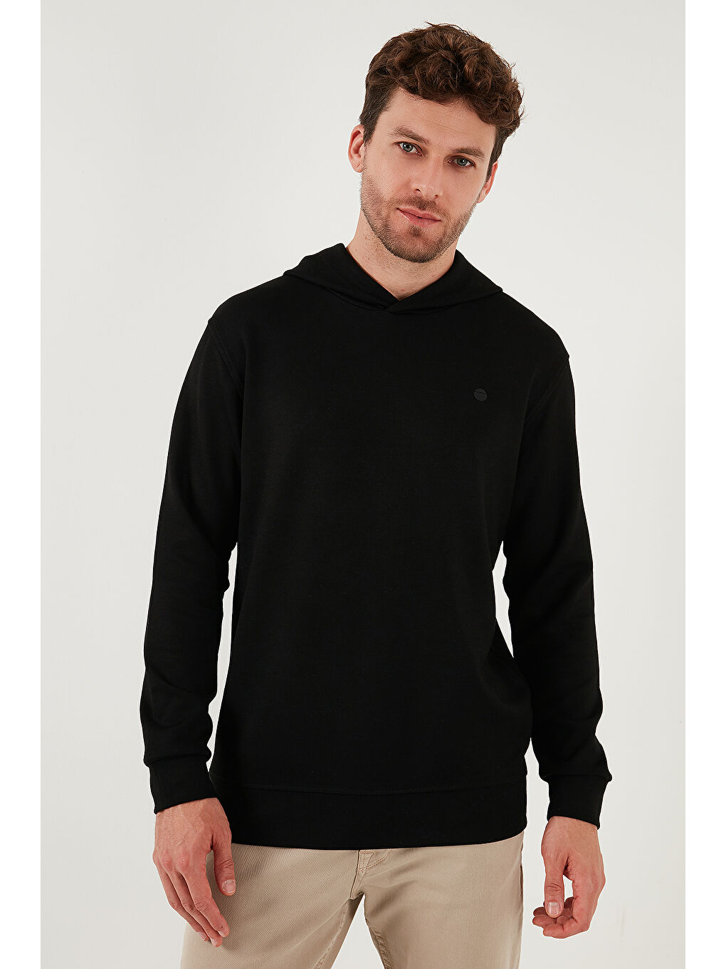 Siyah Relaxed Fit Kapüşonlu Yumuşak Dokulu Sweat 5901063