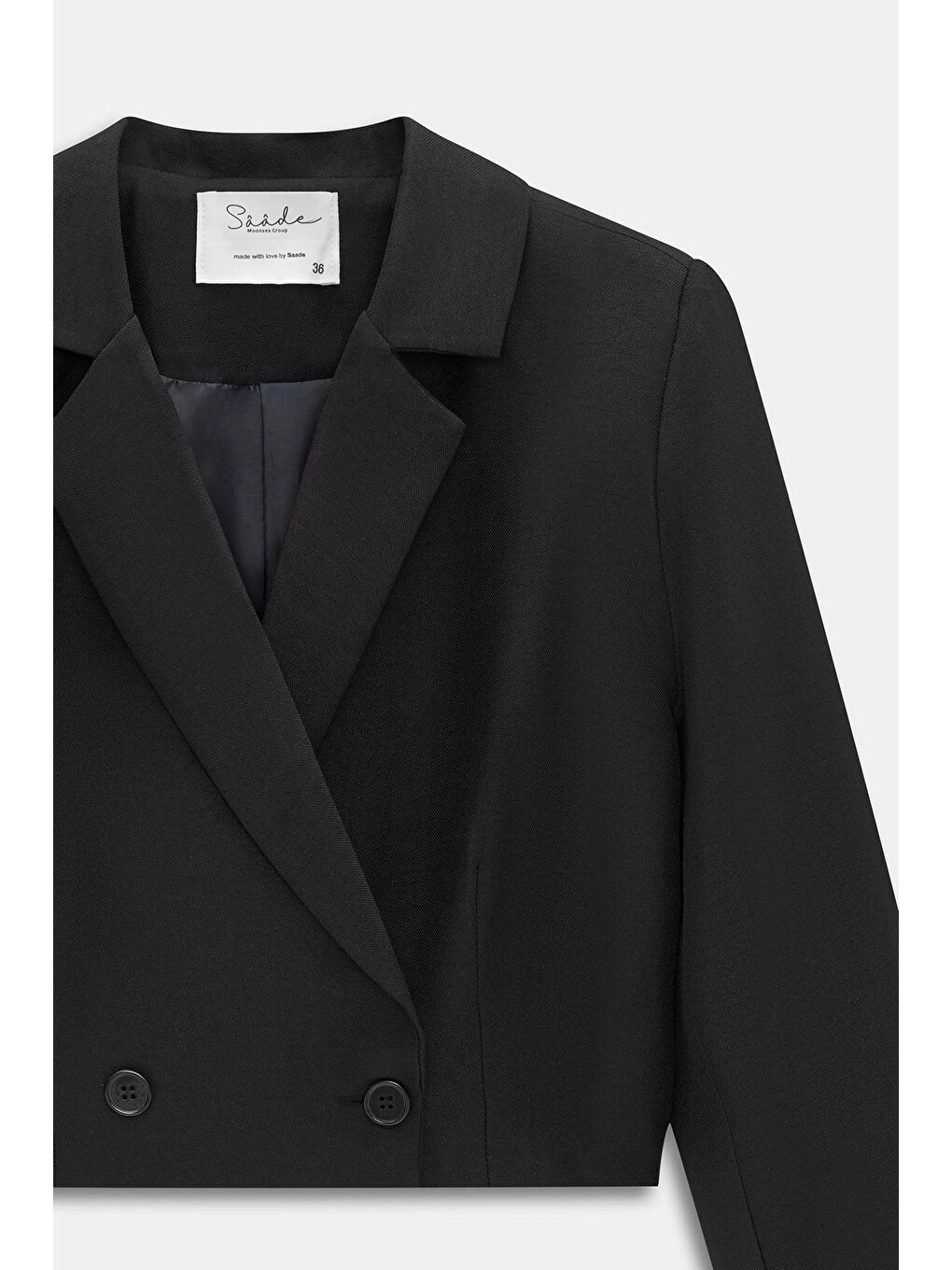 Siyah Kruvaze Crop Blazer Ceket-1